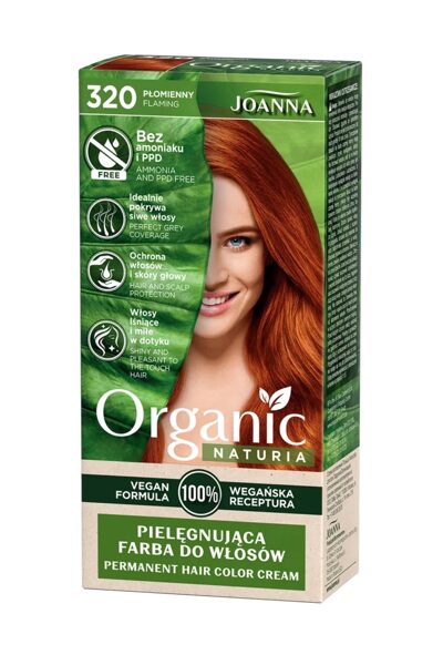 Matu krāsa "Naturia Organic 100% Vegan" bez amonjaka, 320 - Ugunīgi rūds 