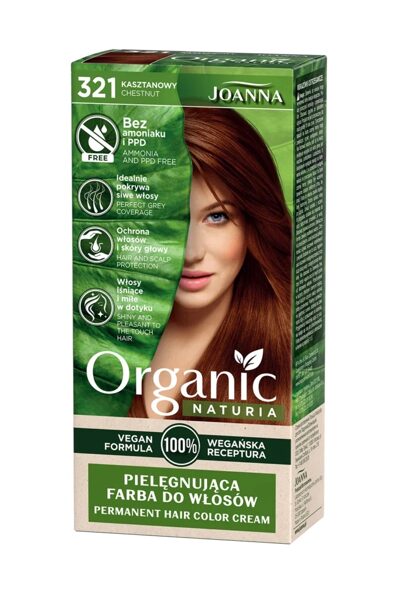 Matu krāsa "Naturia Organic 100% Vegan" bez amonjaka, 321 - Kastanis