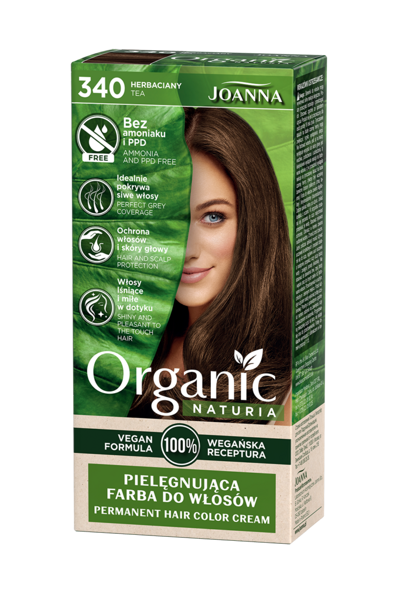 Matu krāsa "Naturia Organic 100% Vegan" bez amonjaka, 340 - Tējas brūns
