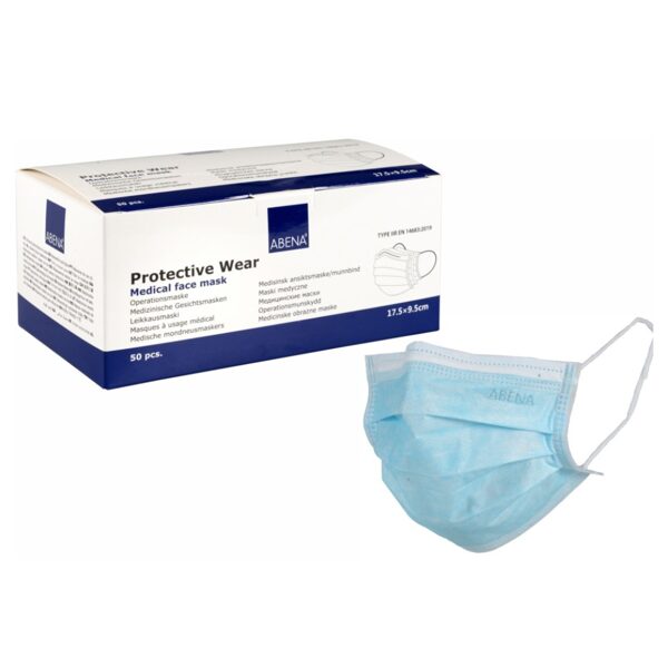 Surgical mask, 3-layer, blue, class I, type IIR.